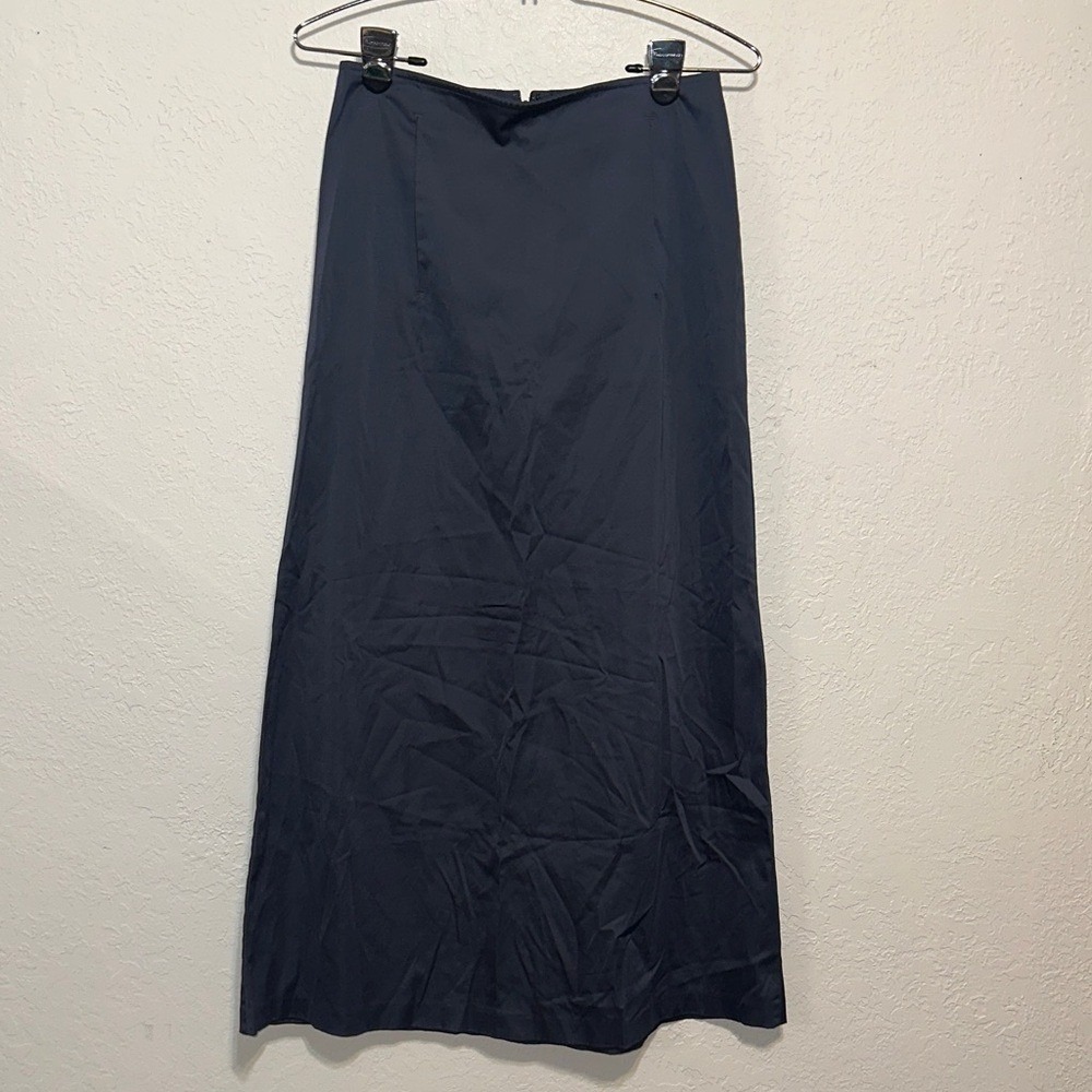 Express World Brand Navy Blue Stretch Maxi Skirt Side Pockets Size 3/4